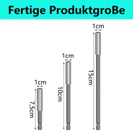 QZKJQDD 1/4 Hex-Shank Magnetic Drill, 3-Piece Magnetic Bit Holder Set, Drill Extension Rod, Magnetic Bit Holder for Electric Drill, Screwdriver - 75/100/150 mm