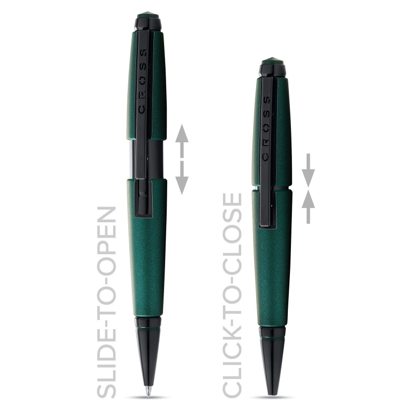 Cross Edge Capless Rollerball Pen Matte Green Slide Open Innovative