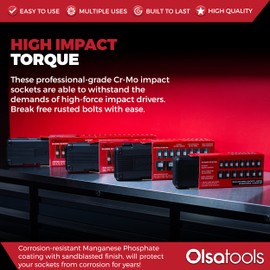 Olsa Tools 1/2-Inch Drive Deep Impact Socket Set - 14-Piece SAE Kit (3/8"–1-1/4") - Cr-Mo Steel - 6-Point Chrome Moly Design - Easy-Read Markings - Heavy-Duty Storage Case - Part 1278