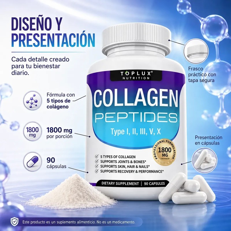 Colágeno Hidrolizado 5 Tipos 1800 Mg 90 Cápsulas Premium