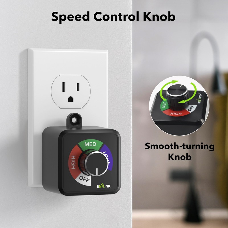 BN-LINK Variable Fan Speed Controller, Plug-in Electric 3 Speed Regulator