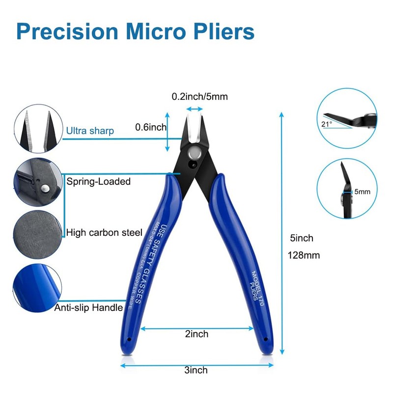 Wire Cutters, Flush Cutters Precision Spring-Loaded Side Cutter, Heavy Duty