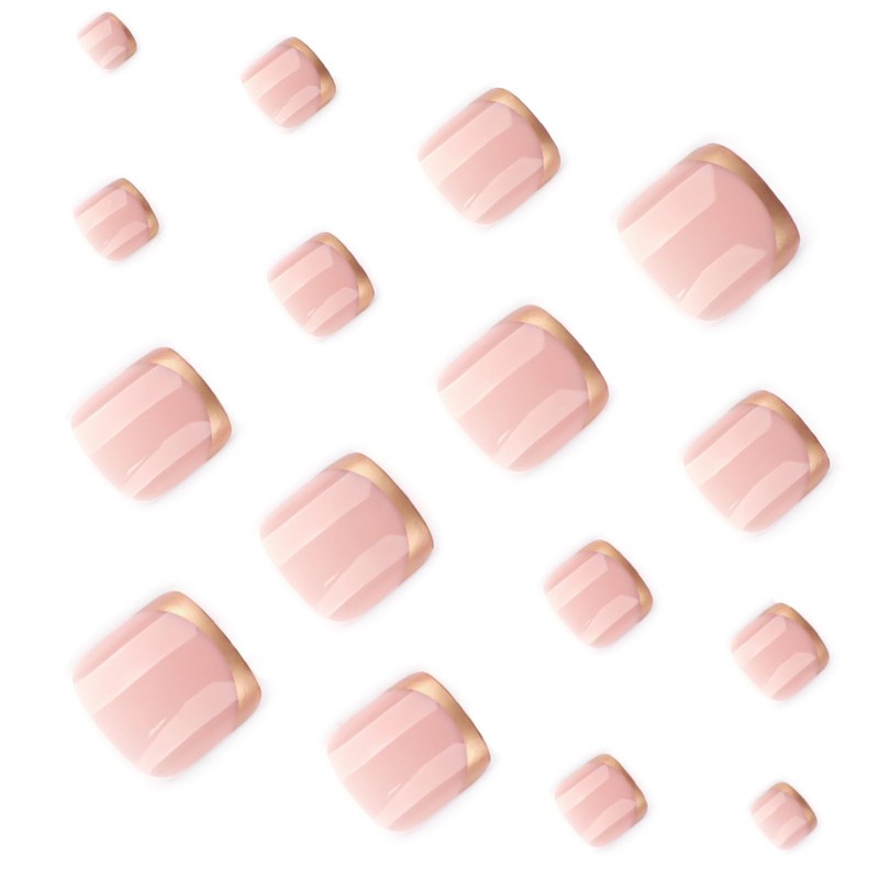 Gold French Tip Press on Toenails Short Square Fake Toenails