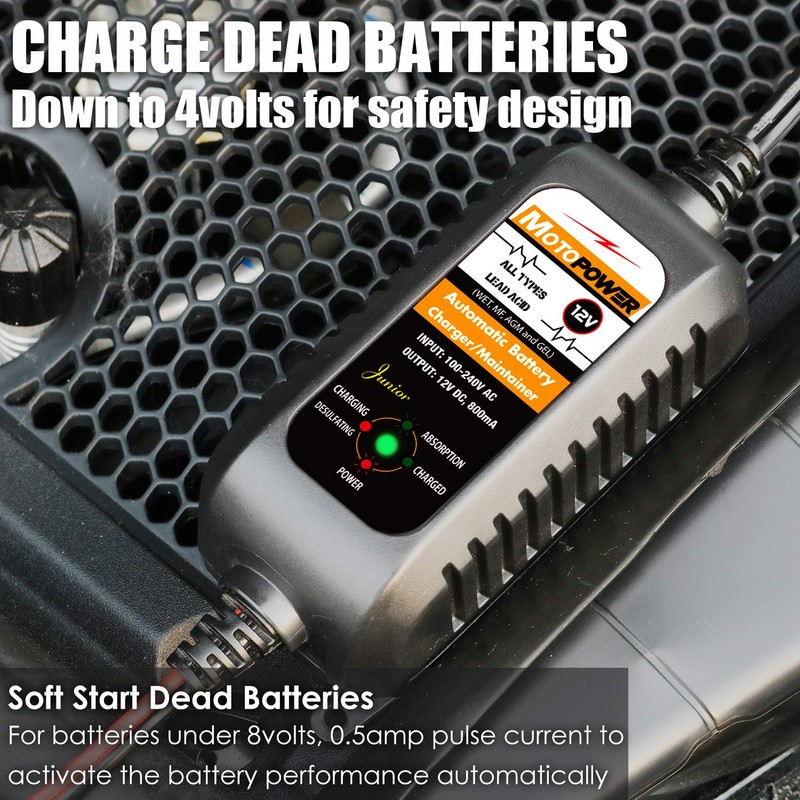MOTOPOWER MP00205A 12V 800mA Automatic Battery Charger, Maintainer, Trickle and