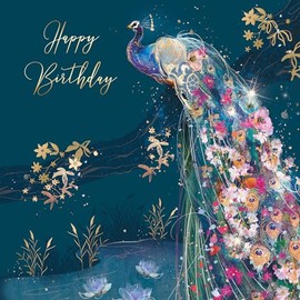 Cherry Orchard Peacock Happy Birthday Card with Stunning Gold Foil Detail and Gold envelope from the Grace Range