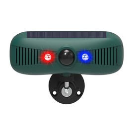 Solar Motion Sensor Alarm Outdoor Indoor, 2 * 129db Loud Siren, 4 Work Mode 2 Motion RED&Blue Activated Strobe Lights, Waterproof Ultrasonic Motion Detector Alarm, Intruders Escape Quickly