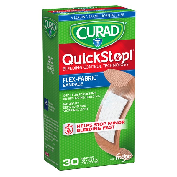 Curad QuickStop Bleeding Control Flexible 34" x 2.83", Fabric Bandages, CUR5243, 30 Count