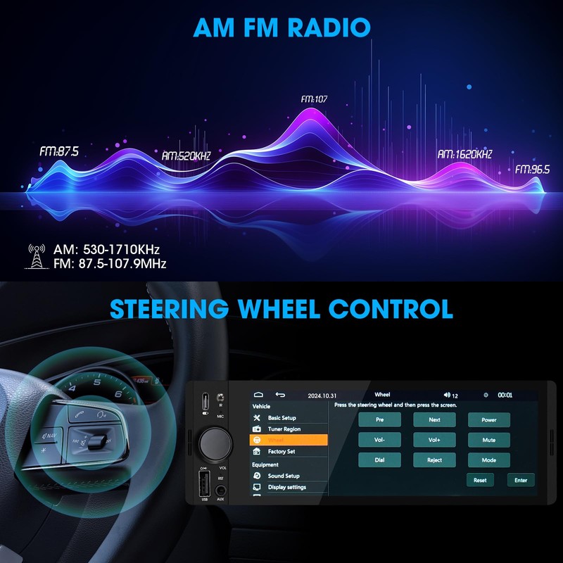 SOUNDKITS Single Din Car Radio with CarPlay: Bluetooth Car Stereo