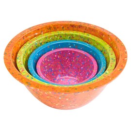Zak Designs Confetti Mixing Bowl Set, Nesting Bowls for Space Saving Storage, Made with Durable Eco-Friendly Melamine, Great for Prepping and Serving Food (Assorted - Orange, 4pcs, BPA-Free)