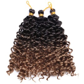 8" Water Wave Hairpiece Braiding Hair Extensions Synthetic, Black to Coffee Brown, 3PCS Crochet Wavy Weave Hair Braids