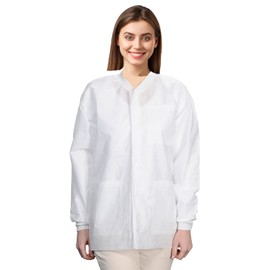 Medical Nation 10 Pack Disposable Lab Jackets - Hip Length Reusable Scrub Jacket Unisex, with Knit Cuffs and Pockets - Perfect for Dental, Medical Pharmacies, Labs, Clinics | Small, White