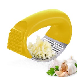 AEX Best Garlic Crusher - Easy to Use Stainless Steel Garlic Crusher and Mincer Chopper - Garlic Press Rocker with Bottle Opener - Heavy Duty Garlic Presser - Durable Ginger Crusher (Yellow)