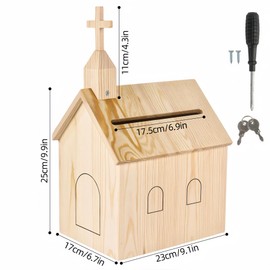 Dmnnlp Offering Boxes for Church, Cross Prayer Request Box with Slot and Lock, Pine Wood Collection Box for Tithes & Offerings, Wall Mounted or Countertop 9.1"x6.7"x13.4"