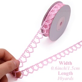 Decorative Heart Pattern Ribbon Love Hollow Cut Ribbon for Crafts Valentine’s Day 0.6" inch x 10 Yards (Pink)