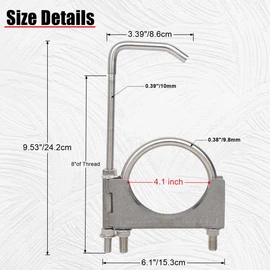 Heavy Duty 4 Inch Stainless Exhaust Clamp with Hanger Rod for Universal 4" Exhaust Pipes