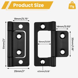 Aifeier ET 8 Pcs Non-Mortise Door Hinges, 2 x 0.9 Inch Bifold Butt Cabinet Hinges Smooth Sliding Bearing Hinge with Screws for Windows, Furniture, Kitchen Cabinets etc (Black)