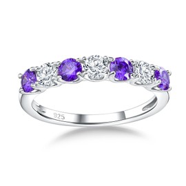 AGRULE 7 Stone Half Eternity Band Ring Stackable Wedding Anniversary Ring Sterling Silver Cubic Zirconia Inlaid Amethyst Ring for Women, Size 7