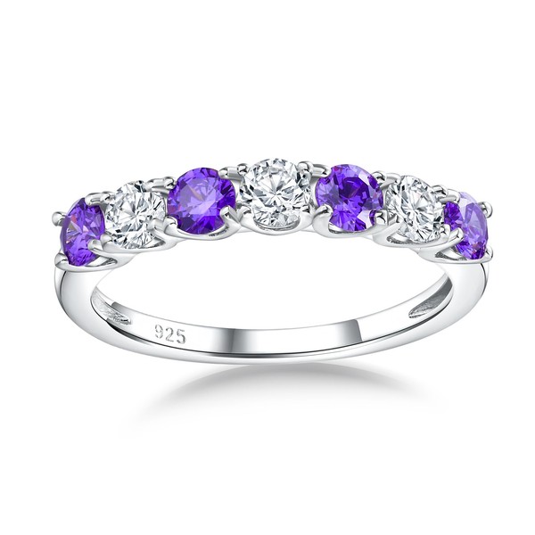 AGRULE 7 Stone Half Eternity Band Ring Stackable Wedding Anniversary