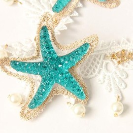 1 Seesternkopfschmuck Und 1 Paar Seesternohrringe, Marine -Element -Accessoires, Elastisches Stirnband Aus Spitzen, Kleidungszubehör.