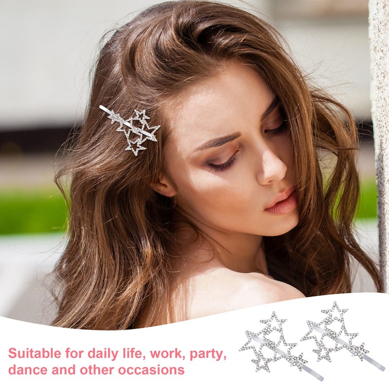 OIIKI Hollow Star Hair Clips Pins 4pcs, Silver Rhinestone Star
