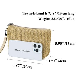 BBORGDC Woven Straw Wristlet Purse for Women - Summer Beach Clutch Bag with Cell Phone Pocket, Zipper Pouch & Coin Purse - Stylish Travel Handbag Gift