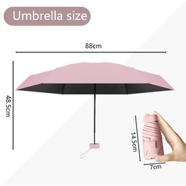 Sykerout Umbrella, Mini Umbrella, Pocket Umbrella, Compact Umbrella, Mini Foldable Travel Umbrella, Small with Case, UV Umbrella, pink