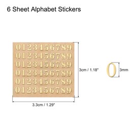 sourcing map 6 Sheets Number Resin Stickers 3D Small 1 to 9 Gold Mini Number Sticker Metallic Sparkle Alloy for Resin Nail Scrapbooking 3mm