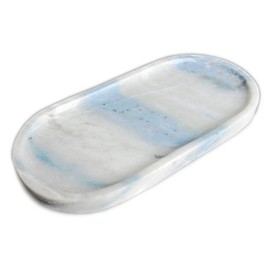 100% Natural Marble Vanity Tray Unique Luxury Oval Serving Storage for Bathroom, Kitchen, Plate Holder for Perfume, Candle and Jewelry Tray Home Décor in Bathroom, Kitchen (Ice Blue)