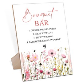 Bouquet Bar Sign, Pink Flower Style Wooden Sign With Stand, Flower Bar Supplies, Bridal Shower Decor, Wedding Reception Decorations, Bridal Shower Centerpieces For Tables, Engagement Party Decor-5