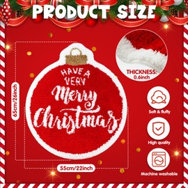 Ceenna Christmas Bathroom Rugs 22 x 26 Inch Red Round Christmas Bath Mat Non Slip Decorative Soft Bath Rugs Absorbent Cute Christmas Bathroom Decor Washable Machine for Holiday New Year Home Floor