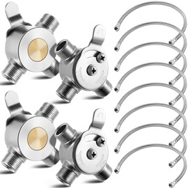 Yaocom 4 Pcs 3/8" Manual Mixing Valve Hot Cold Water Temperature Mixer Thermostatic Mixing Valve for Home and Bathroom Below Deck to Adjust Water Temperature, 8 Braided Faucet Connector Included
