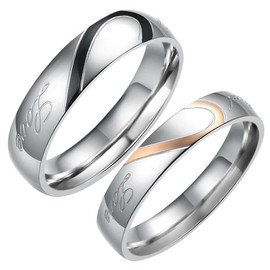 Flongo Men's Black "Real Love" Heart Matching Stainless Steel Couples Engagement Ring Promise Band, Size U