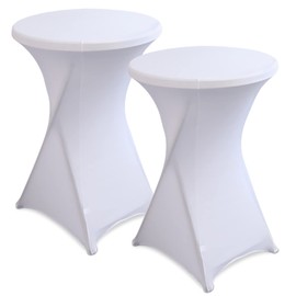 Tablecloth Set of 2 Stretch Bar Table Covers Set Washable Bar Table Covers for Bar Birthday Party Wedding Bistro Tables (White)