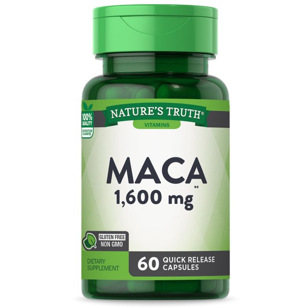 Nature's Truth Maca Root 1600 mg | 60 Powder Capsules | Male Performance Pills | Non-GMO, Gluten Free