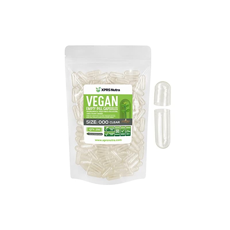 Xprs Nutra Cápsulas Vacías Veganas Tamaño 000 250 Transparentes Píldora