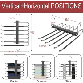 VASA NAMA Perchas Ganchos para Pantalones, Perchas Plegables 6 en 1 de Acero Inoxidable, Percha de Acero Inoxidable en Forma de S, Organizadores De Almacenamiento para Pantalones Faldas Bufandas (2)
