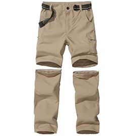 JOMLUN Boys Hiking Pants Kids Cargo Outdoor Casual Camping Pants Quick Dry Convertible Zip Off Trousers Khaki