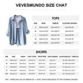 VEVESMUNDO Women's Summer Muslin Blouse Shirt and Shorts 2-Piece Set Cotton Beach Outfit Set Size 36 38 40 42 44, lightblue