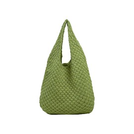Clapoyis Large Capacity Knit Tote Bag, Shoulder Bag, Knitting, Crochet, green