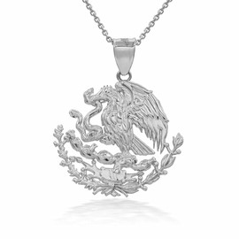 Claddagh Gold - Certified 925 Sterling Silver Mexico Mexican Coat of Arms Eagle Pendant Necklace, 16
