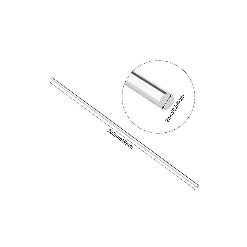 sourcing map Acrylic Round Rod,2mm Diameter 8 inch Length,Clear,Solid Plastic