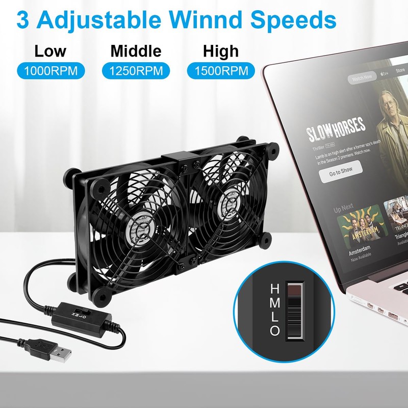 ELZO USB Quiet Cooling Fan, 4.7 inches (12 cm), Double