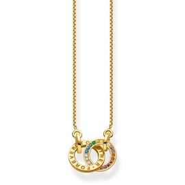 Thomas Sabo Women's Necklace Together with Two Rings Colourful Stones Gold-Plated 925 Sterling Silver with 750 Yellow Gold Plating, Length 55 cm, KE1488-996-7-L55V, Sterling Silver Yellow Gold, Cubic
