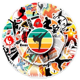 50 Packs Kung Fu Stickers Water Bottles Laptop Phone Computer Guitar Skateboard Hydroflasks Kung Fu Vinyl Sticker Waterproof Aesthetic Trendy Decals for Kids Teens Girls Adults