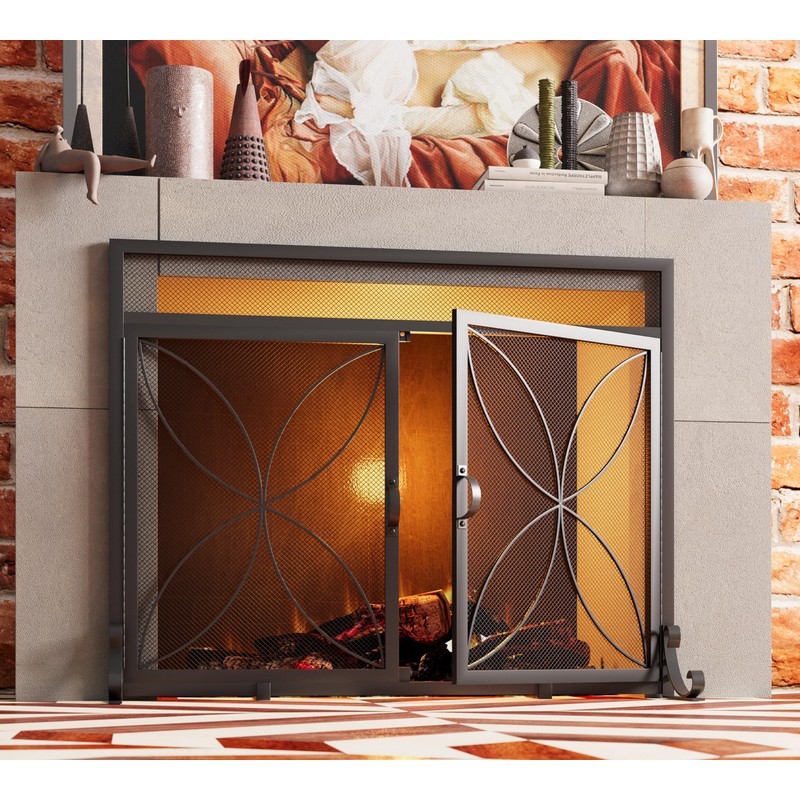 Fire Beauty Fireplace Screen with Magnetic Doors,Large Metal Fire Place