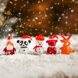 H&D HYALINE & DORA Set of 5 Mini Blown Glass Christmas Figurines Collectible Handmade Art Glass Christmas Figurines Decor for Party Supplies