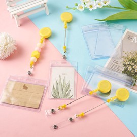 FASHEWELRY 10 Pcs Yellow PVC Beaded ID Badge Holder with Retractable Clips for DIY ID Badge Name Badges