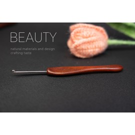 SEVENSUN Mimosa 3.5mm Single Crochet Hook, Available in 0.6mm-6.5mm, Ergonomic Hand Polished Stainless Steel Inline Pointy Wood Handle Crochet Hook for Arthritic Hands, Mother's Day Gifts for Mom
