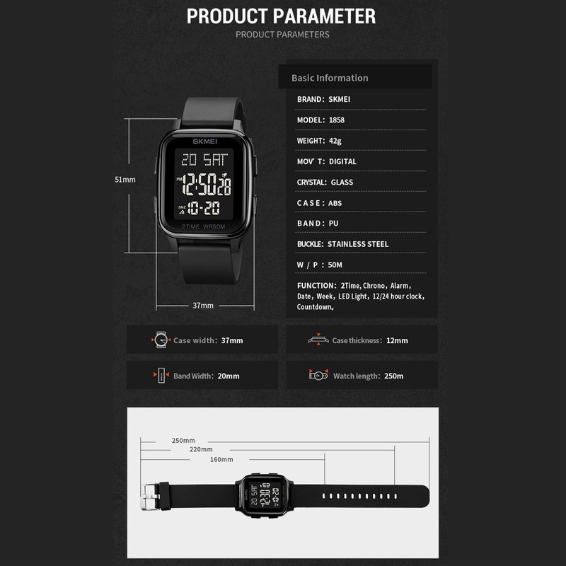 SKMEI 1858 sports watches Countdown double time watch alarm clock