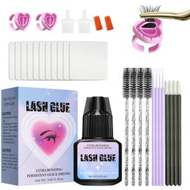 Sensitive Lash Extension Glue Kit－Strong Hold Cluster Lash Glue | 3-4 Weeks Long Lasting | Waterproof & No Irritation | 2-3 Sec Drying time | Black Eyelash Glue for Beginner DIY or Professional (5ml)